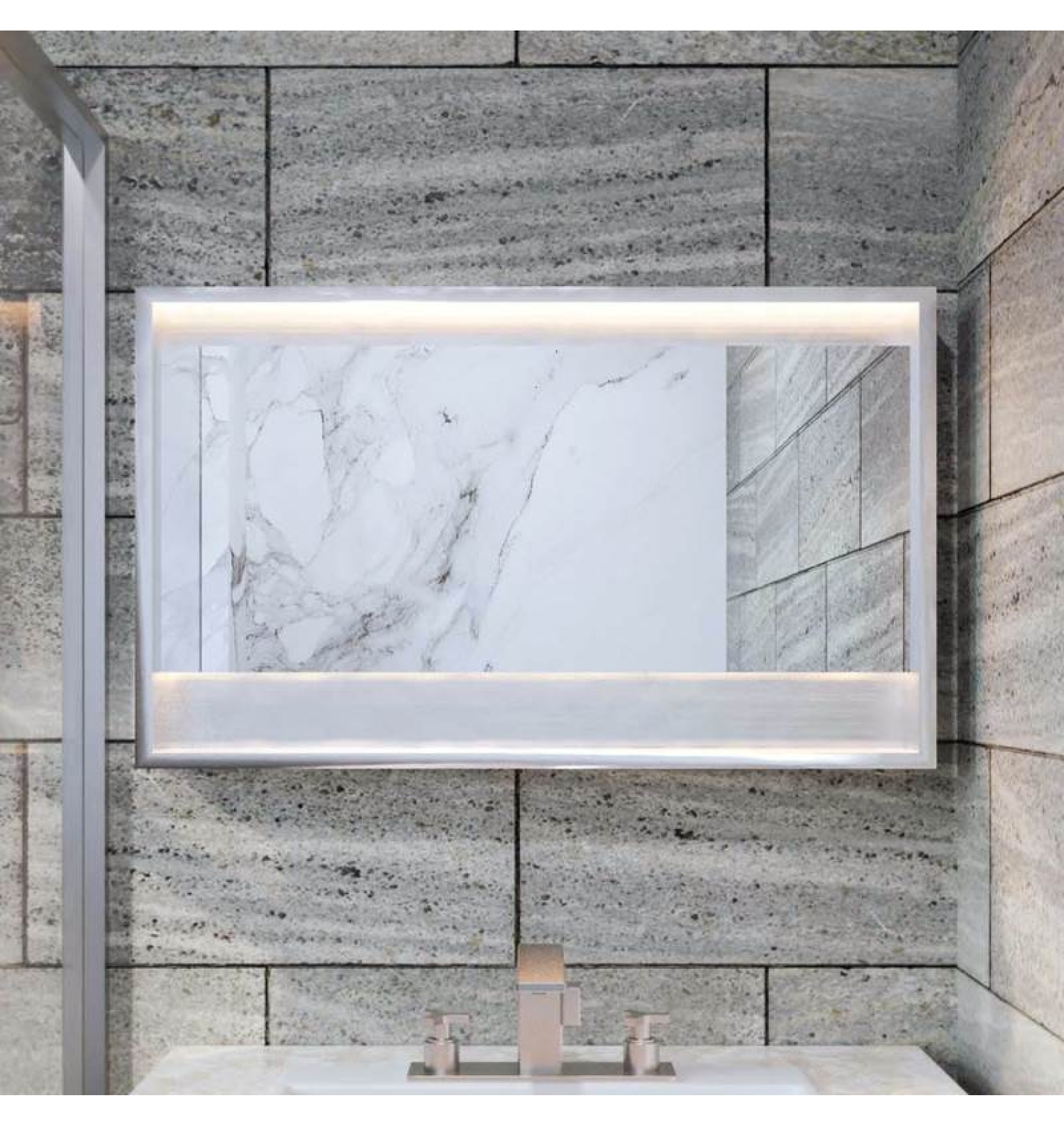 ENE-SF02 -Wall-Mounted LED Mirror with Shelf for Bathrooms